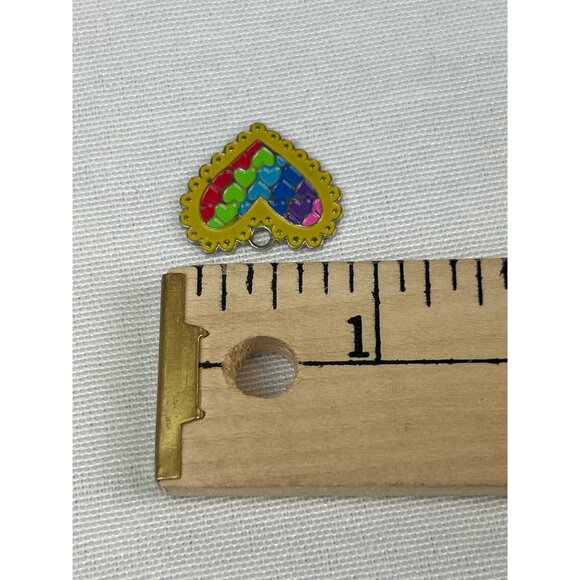 Heart Shaped Rainbow Enamel Charm Pendant Scalloped Hearts - Picture 4 of 4
